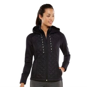 Fila Sport Women's Black Run Swift Quilted Full Zip‎ Hooded Jacket Medium